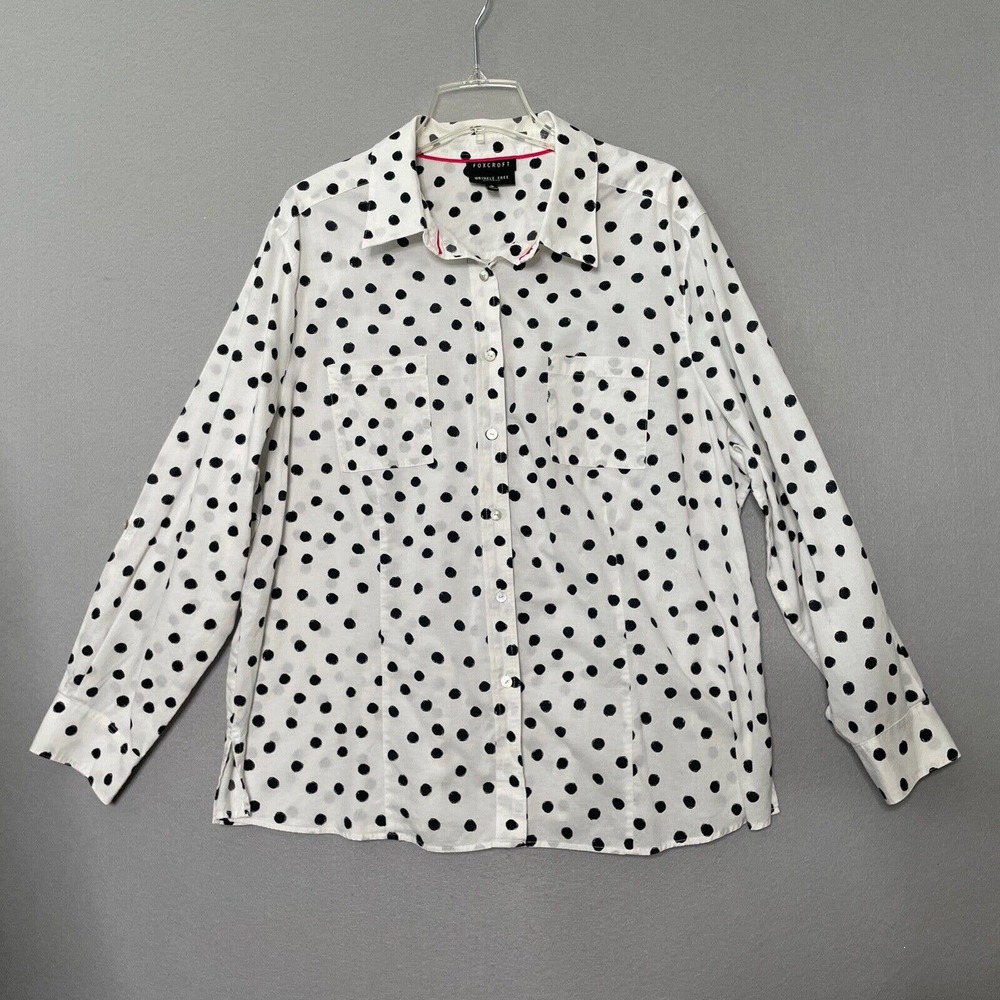 Foxcroft Plus Size 22W Polka Dot Wrinkle Free Fitted Top